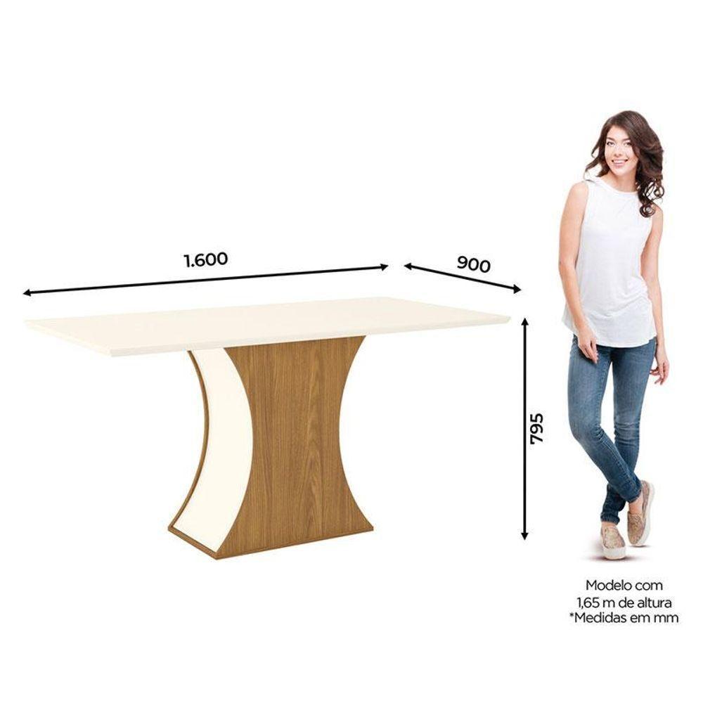 Mesa De Jantar Luiza 160 Cm Ambiente Canto Reto Sem Vidro Nature Off White - Henn - 2