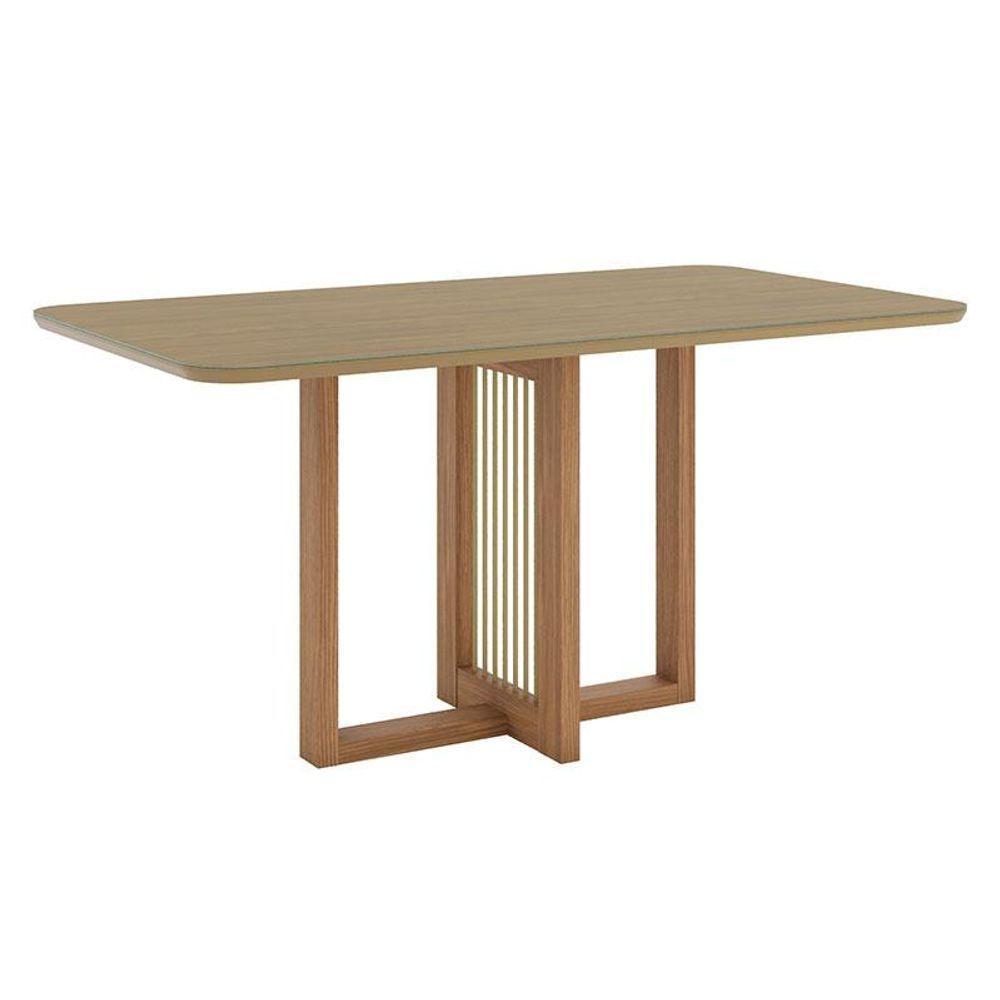 Mesa De Jantar Natalí 160 Cm Ambiente Canto Arredondado Com Vidro Nature - Henn - 3