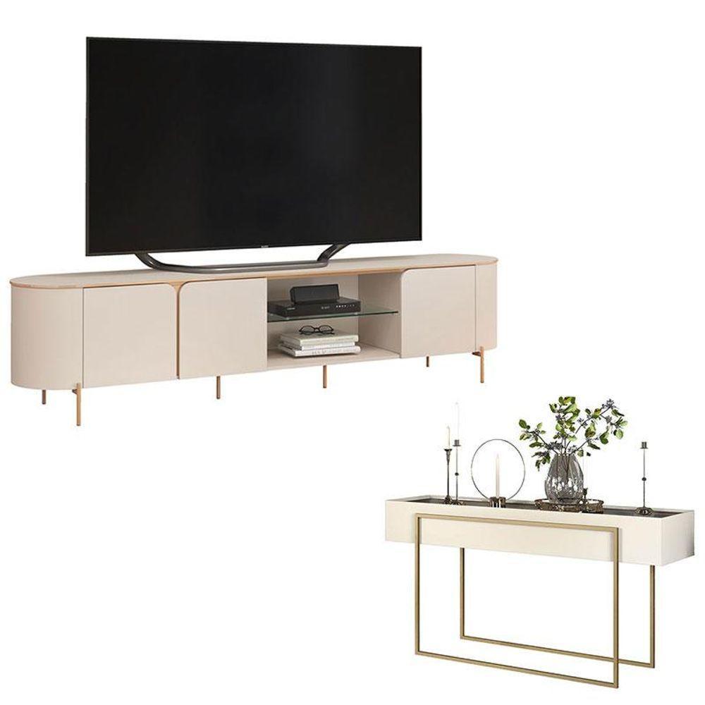 Rack Bancada Para Sala Ariana E Aparador Para Sala Pilar Off White - Dj Móveis - 1