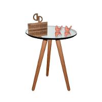 Mesa De Canto Pés Palito Amadeirado Com Tampo Espelhado 50cm Preto 60cm - 1