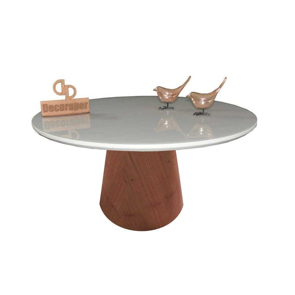 Mesa De Centro Com Vidro 70cm E Base Cone Envernizada Off White 35cm - 1