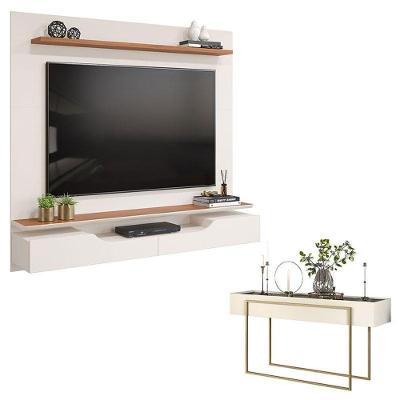Painel Para Tv Levi Off White Freijó E Aparador Para Sala Petri Off White - Dj Móveis