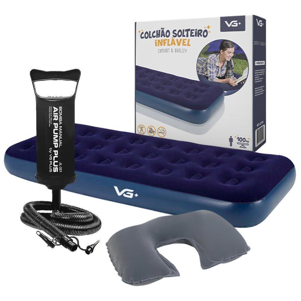 Colchão Solteiro Inflável Com Bomba Manual E Travesseiro Pescoço Vg Plus - 1