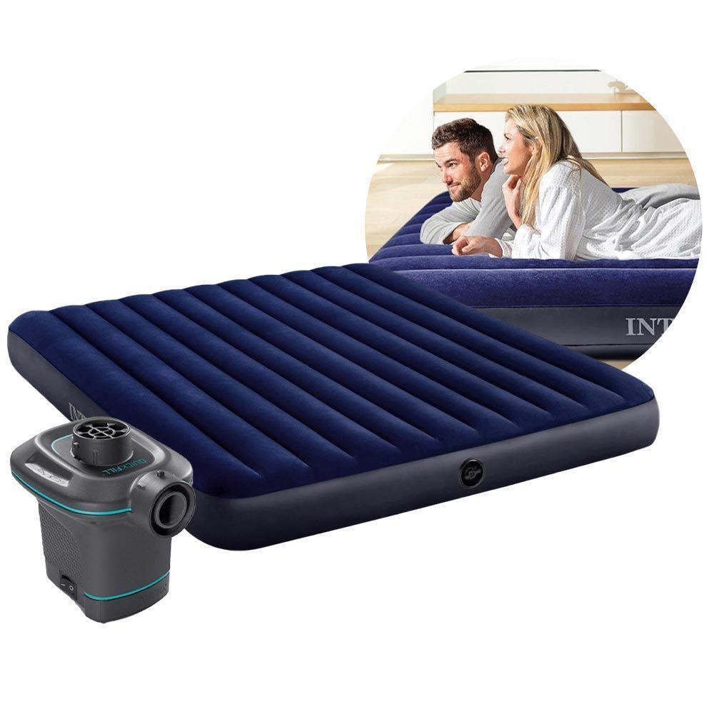 Colchão Inflável Casal King 203cm X 183cm Dura Beam Downy Aveludado 272kg Com Bomba Elétrica Intex 220v - 1
