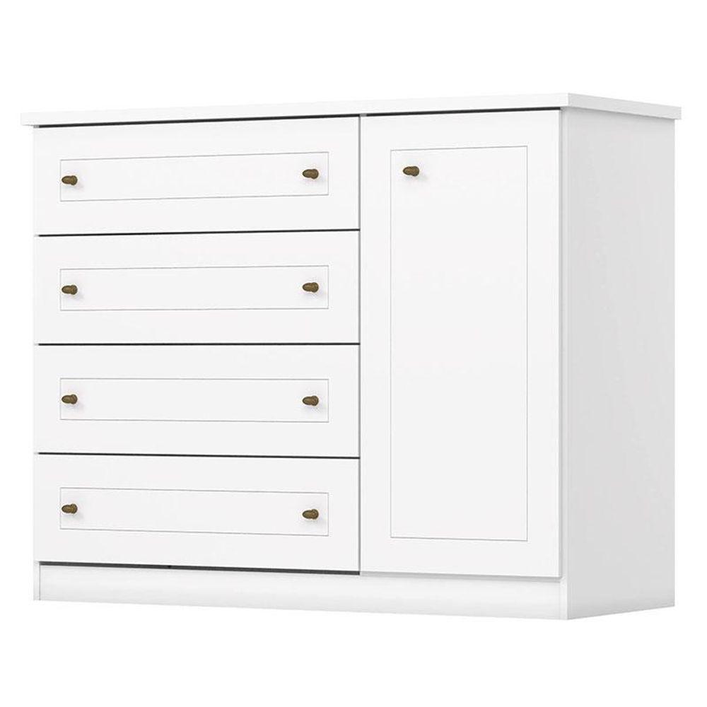 Quarto Infantil 4 Portas Americano Com Berço Multifuncional Cleo Branco Fosco Com Colchão Ortobom - Henn - 7