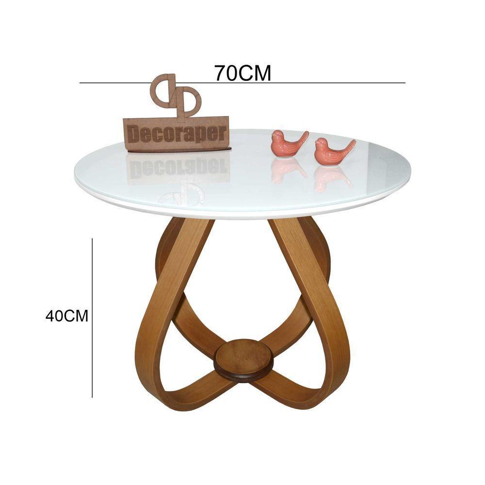 Mesa De Centro Cebola Com Vidro 70cm Branco 40cm - 2