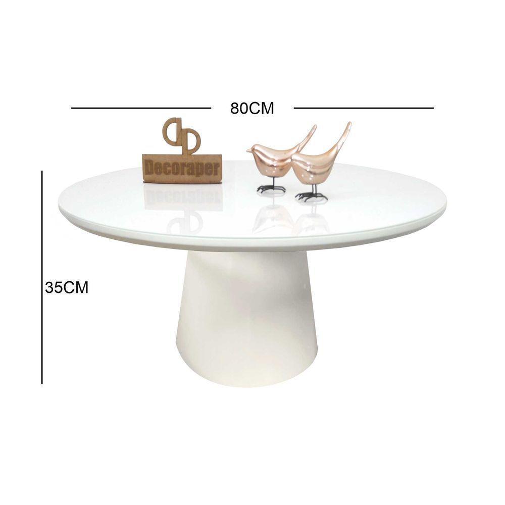 Mesa De Centro Com Vidro 80cm E Base Cone Laqueada Branco 35cm - 2
