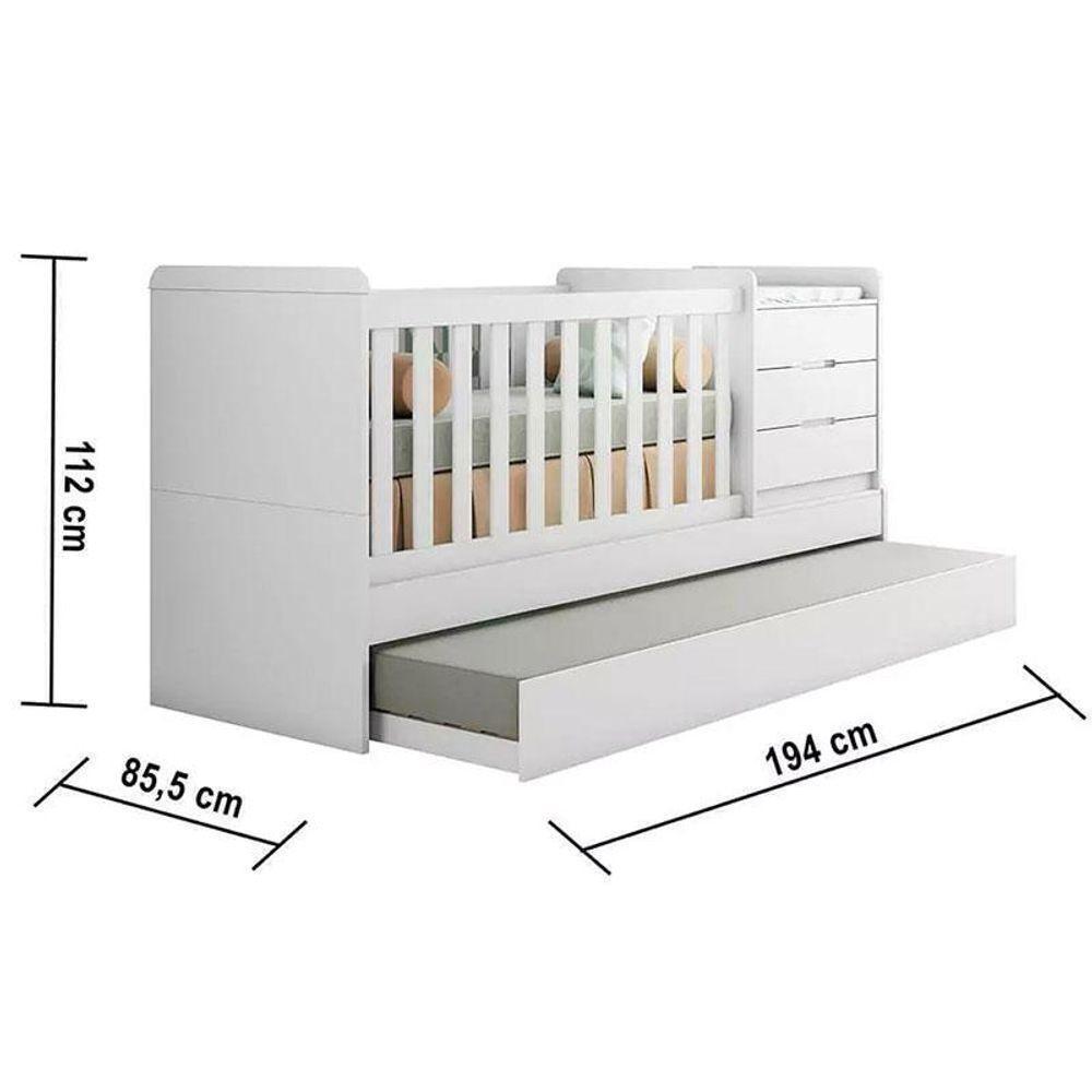 Quarto Infantil 4 Portas Mississipi Com Berço Multifuncional Cleo Ambiente Branco Fosco Com Colchão Gazin - Henn - 4
