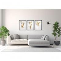 Quadro Decorativo Flor 3d Dourado Com Moldura Preto - 3