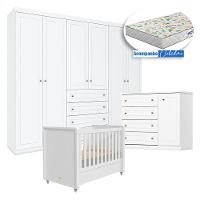 Quarto Infantil Americano 6 Portas Ambiente Com Berço Tutto New Branco Fosco E Colchão Gazin - Henn - 9