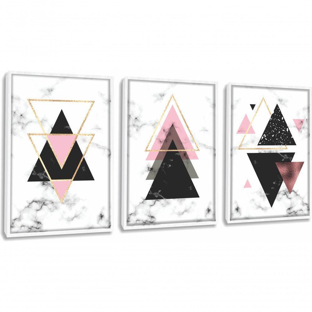 Quadro Decorativo Geométrico Triângulo Com Moldura Branco - 1