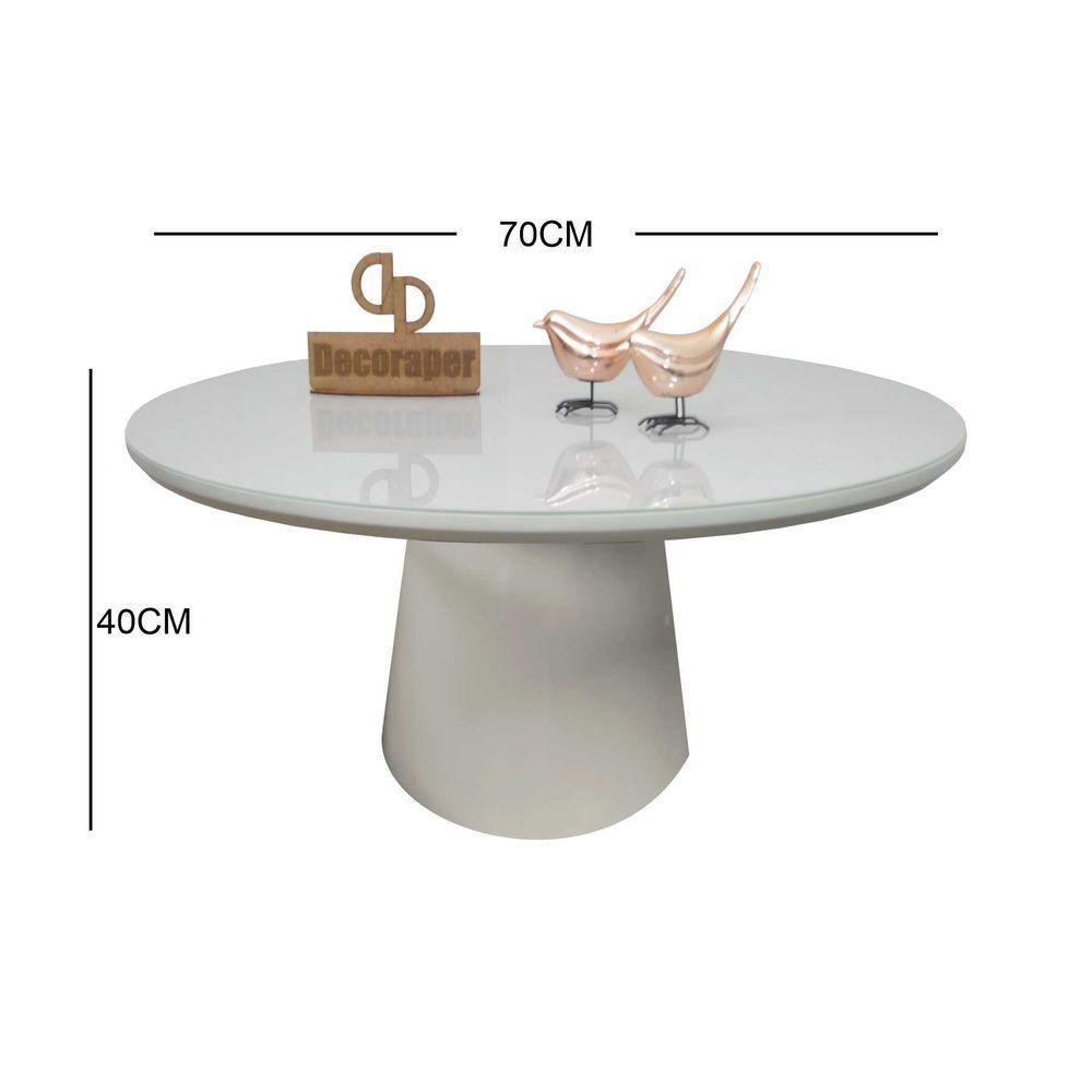 Mesa De Centro Com Vidro 70cm E Base Cone Laqueada Off White 40cm - 2