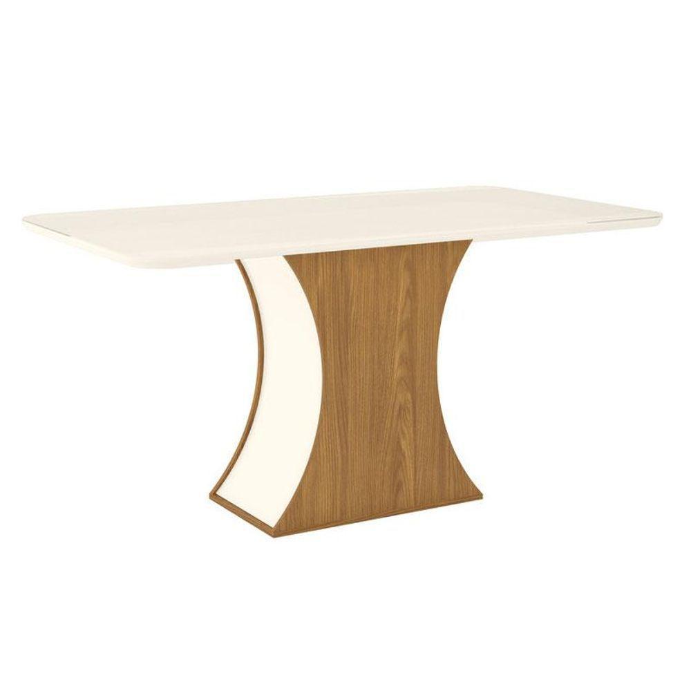 Mesa De Jantar Luiza 160 Cm Ambiente Canto Arredondado Com Vidro Nature Off White - Henn - 6