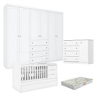 Quarto Infantil 6 Portas Mississipi Com Berço Multifuncional Cleo Ambiente Branco Fosco E Colchão Gazin - Henn - 10