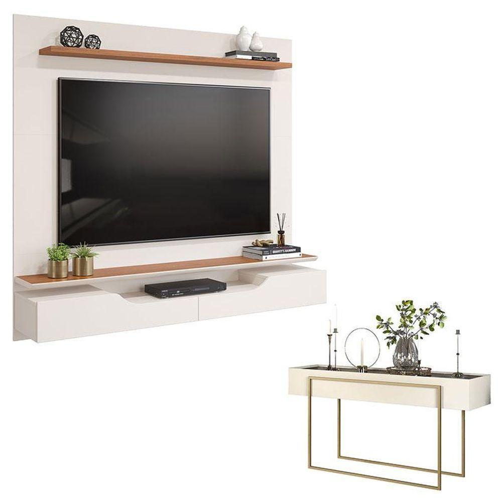 Painel Para Tv Levi Off White Freijó E Aparador Para Sala Suri Off White - Dj Móveis - 1