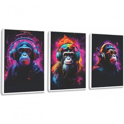 Quadro Decorativo Crazy Monkey Com Moldura Branco