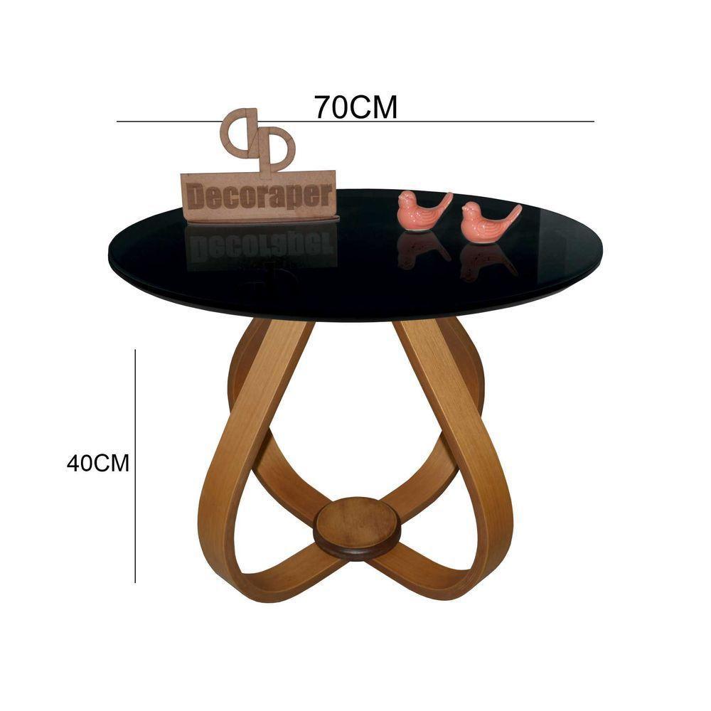 Mesa De Centro Cebola Com Vidro 70cm Preto 40cm - 2