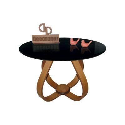 Mesa De Centro Cebola Com Vidro 70cm Preto 40cm