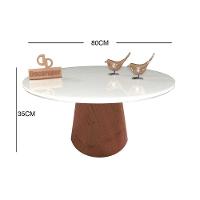 Mesa De Centro Com Vidro 80cm E Base Cone Envernizada Branco 35cm - 2