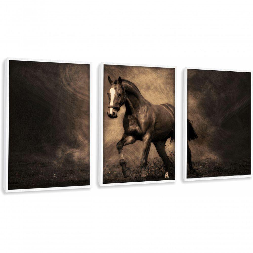 Quadros Decorativos Cavalo Moderno Animal Com Moldura Branco - 1