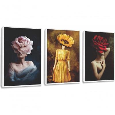 Quadro Decorativo Mulher Com Flor Com Moldura Branco