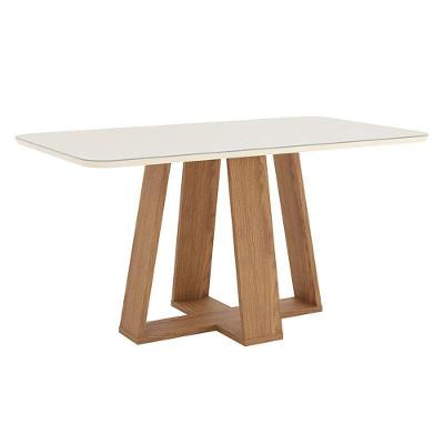 Mesa De Jantar Lins 160 Cm Canto Arredondado Com Vidro Nature Off White - Henn