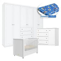 Quarto Infantil Mississipi 6 Portas Ambiente Com Berço Tutto New Branco Fosco E Colchão Ortobom - Henn - 9