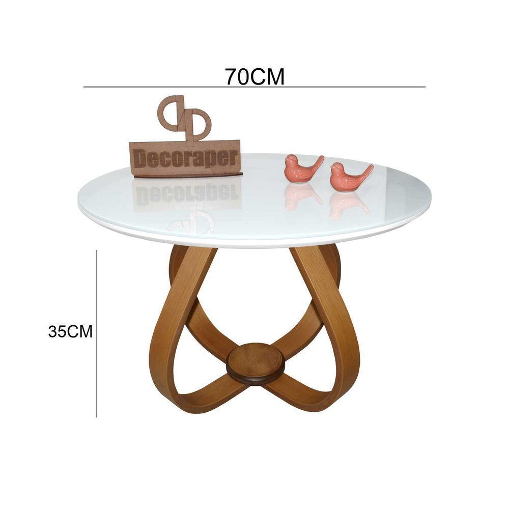 Mesa De Centro Cebola Com Vidro 70cm Branco 35cm - 2