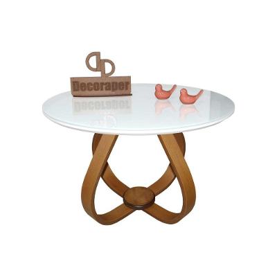 Mesa De Centro Cebola Com Vidro 70cm Branco 35cm