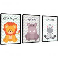 Quadro Decorativo Infantil Animais Com Moldura Preto - 1