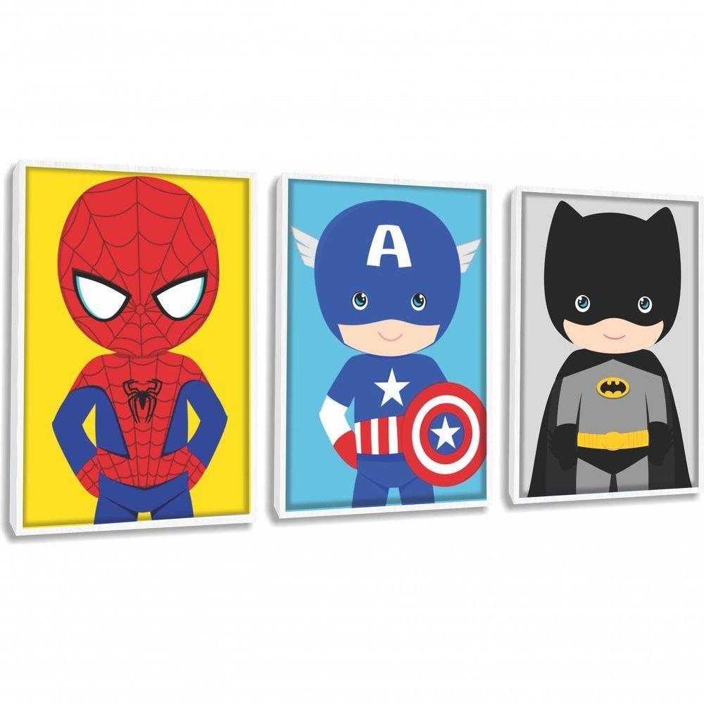Quadro Decorativo Infantil Baby Heróis Com Moldura Branco - 1