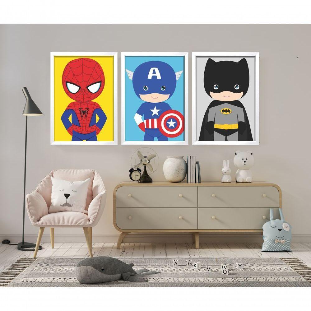 Quadro Decorativo Infantil Baby Heróis Com Moldura Branco - 3