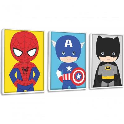 Quadro Decorativo Infantil Baby Heróis Com Moldura Branco