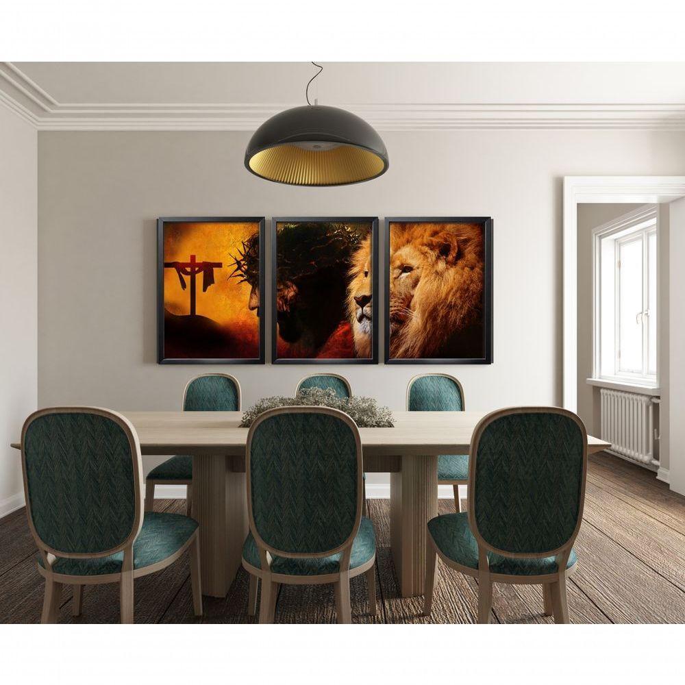 Quadro Decorativo Leão De Juda Jesus Cristo Com Moldura Preto - 2