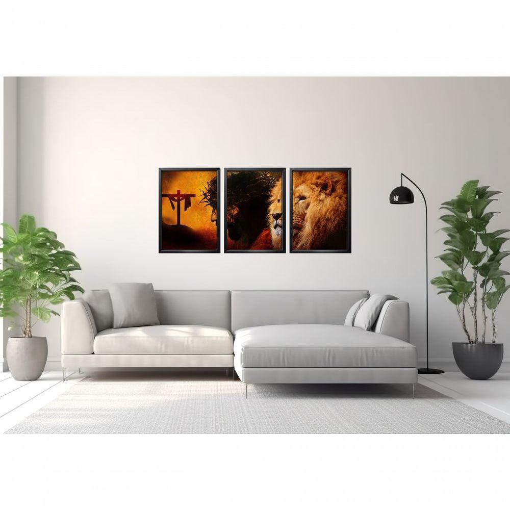 Quadro Decorativo Leão De Juda Jesus Cristo Com Moldura Preto - 3