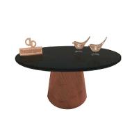 Mesa De Centro Com Vidro 80cm E Base Cone Envernizada Preto 35cm - 1