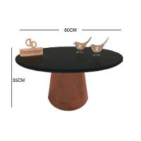 Mesa De Centro Com Vidro 80cm E Base Cone Envernizada Preto 35cm - 2