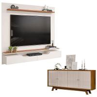 Painel Para Tv Levi Off White Freijó E Aparador Buffet Mercuri Freijó Off White - Dj Móveis - 1