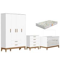 Quarto De Bebê Flip Guarda Roupa 4 Portas Branco Acetinado Com Colchão Gazin - Reller - 1