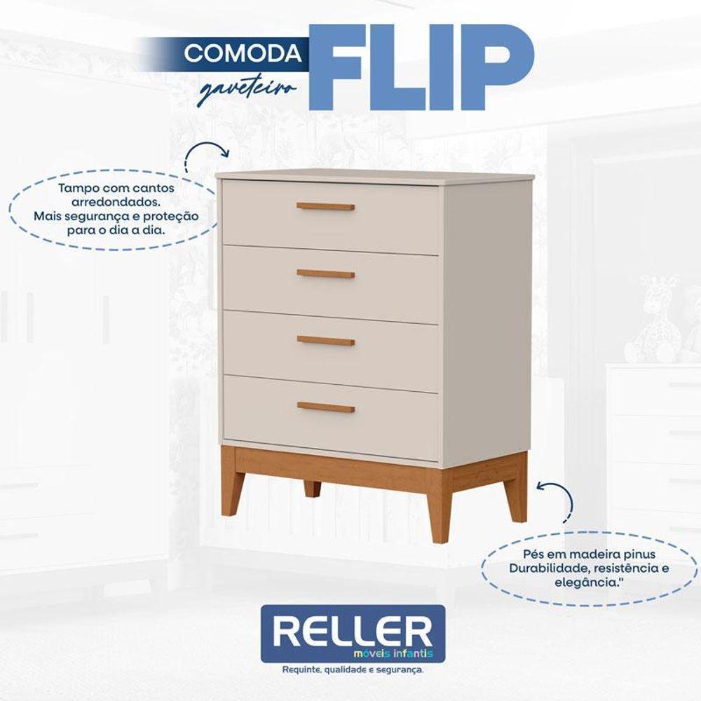 Quarto De Bebê Flip Guarda Roupa 4 Portas Areia Acetinado Com Colchão Ortobom - Reller - 6