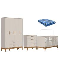 Quarto De Bebê Flip Guarda Roupa 4 Portas Areia Acetinado Com Colchão Ortobom - Reller - 1