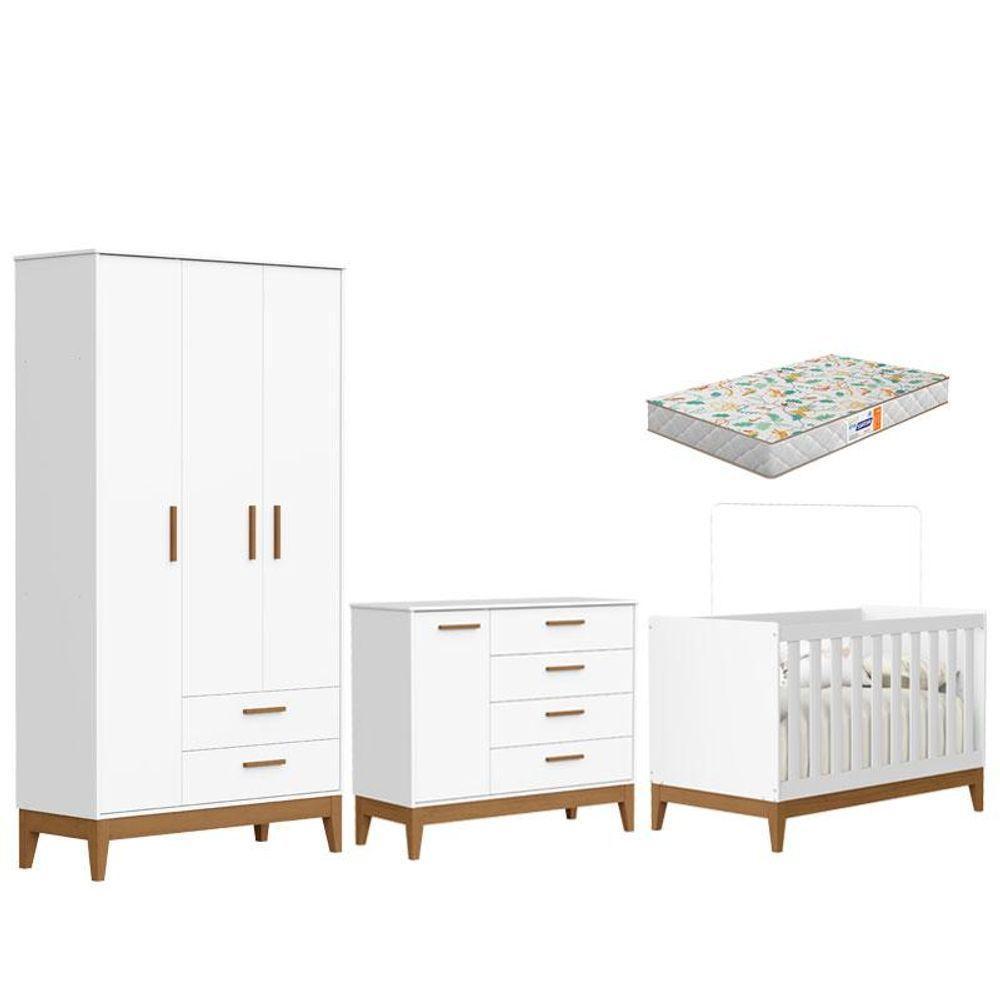 Quarto De Bebê Flip Branco Acetinado Com Colchão Gazin - Reller - 1