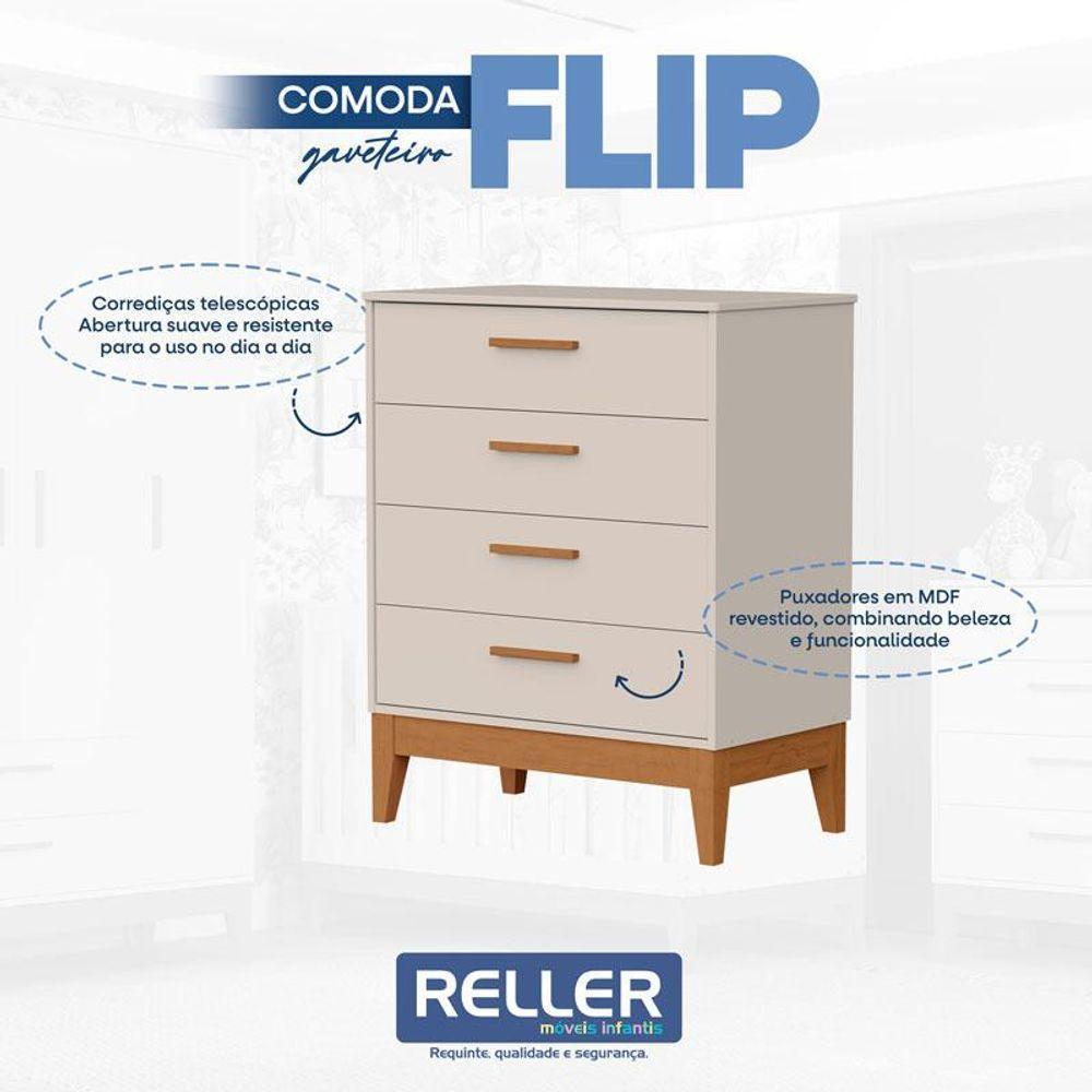 Quarto De Bebê Flip Guarda Roupa 4 Portas Areia Acetinado Com Colchão Gazin - Reller - 5