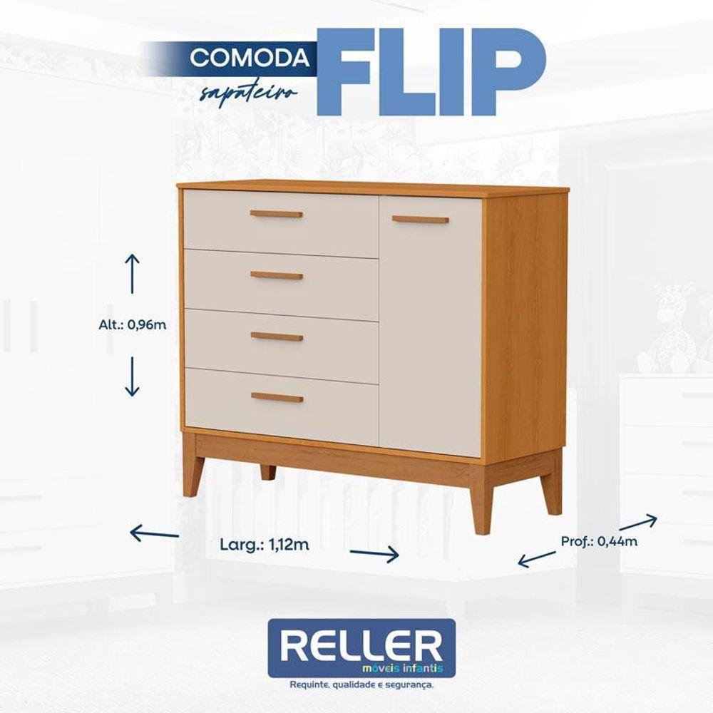 Quarto De Bebê Flip Guarda Roupa 4 Portas Areia Acetinado Savana Com Colchão Gazin - Reller - 6