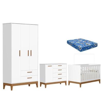 Quarto De Bebê Flip Branco Acetinado Com Colchão Ortobom - Reller