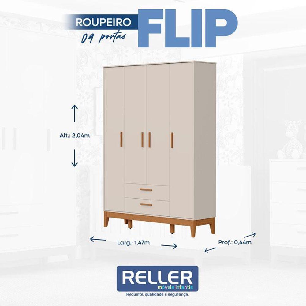 Quarto De Bebê Flip Com Cômoda Sapateira Areia Acetinado Com Colchão Ortobom - Reller - 3