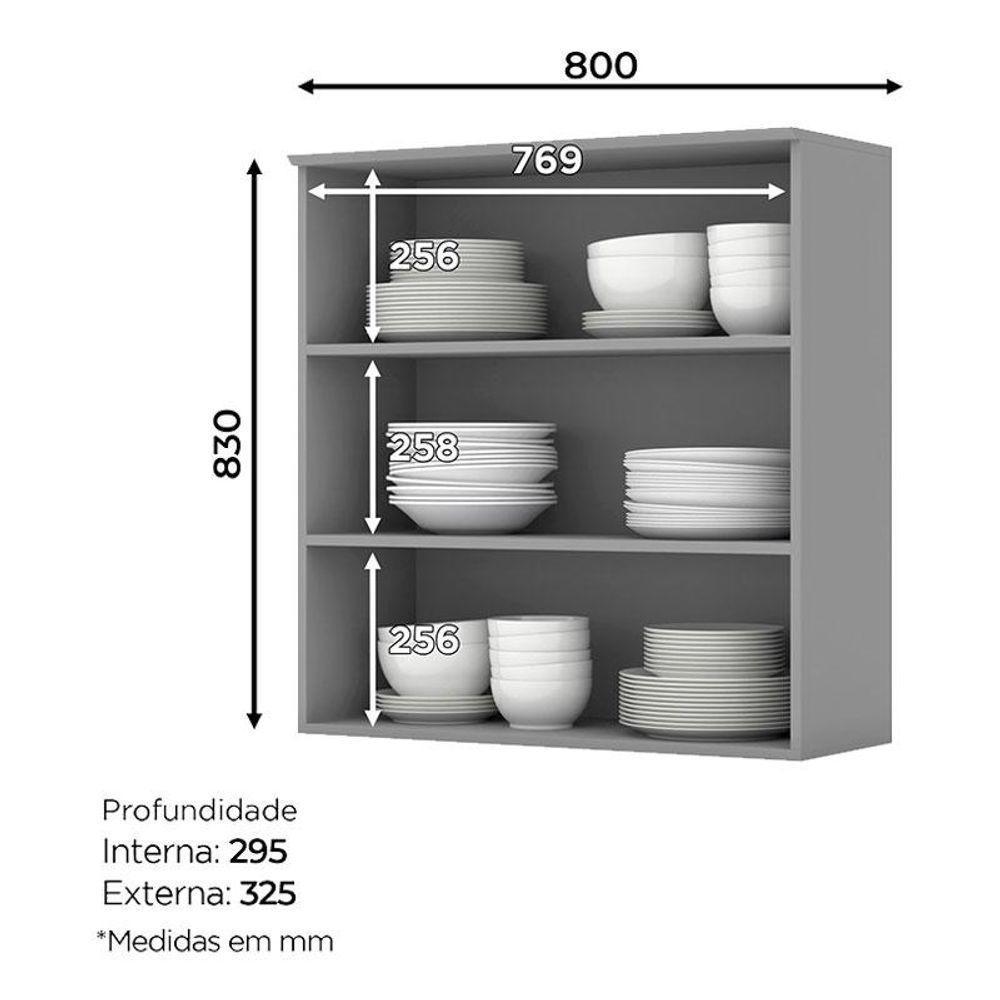 Armário Aéreo 2 Portas De Vidro Com Balcão Forno De Embutir 80cm Americana Cinza - Henn - 4