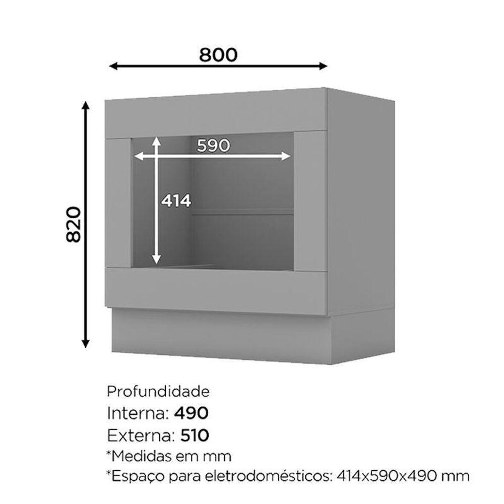 Armário Aéreo 2 Portas De Vidro Com Balcão Forno De Embutir 80cm Americana Cinza - Henn - 5