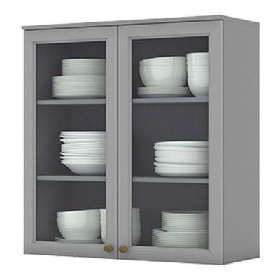 Armário Aéreo 2 Portas De Vidro Com Balcão Forno De Embutir 80cm Americana Cinza - Henn