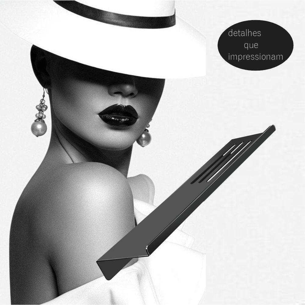 Prateleira Suporte Reto Para Banheiro Preto Fosco Grega Aço Inox 30cm - 2